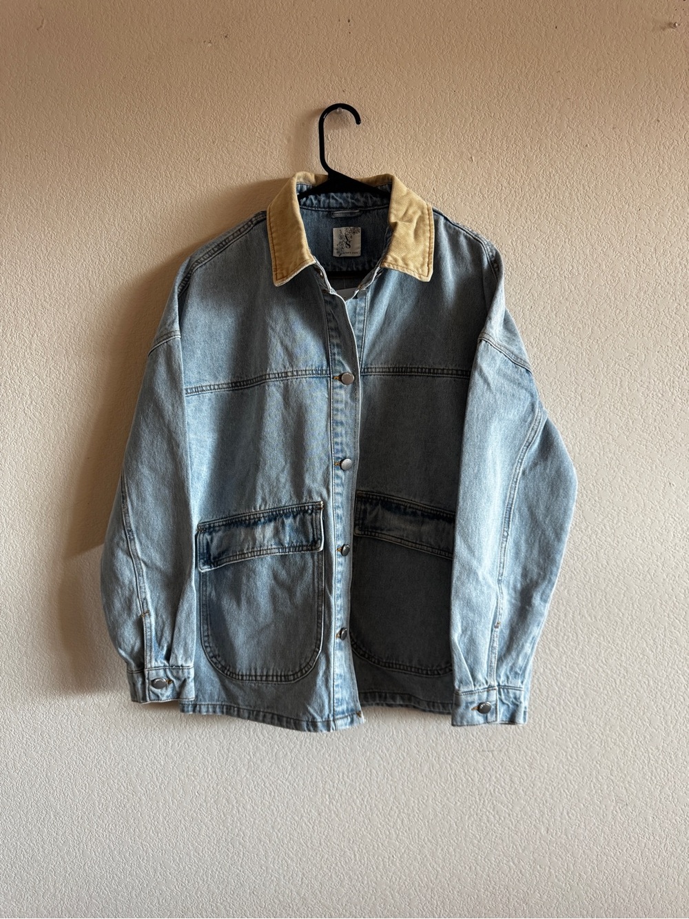 Altar'd State Light Blue Denim Jacket with Cream Collar